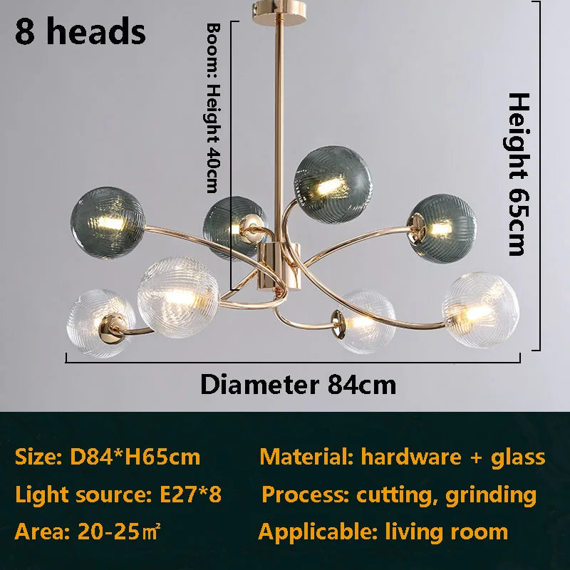 lustre nordique luxueux brillant avec boule de verre