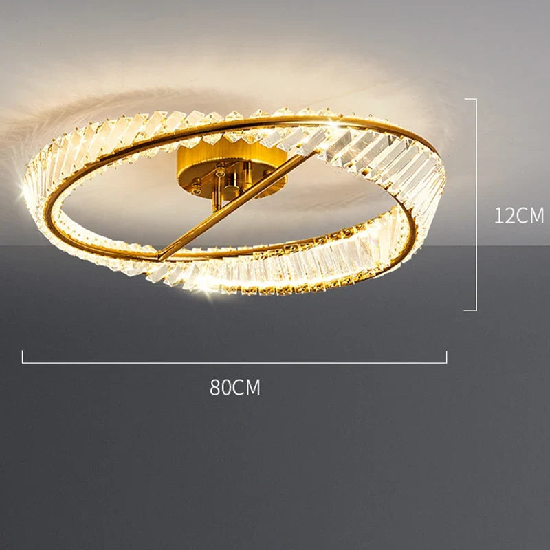 lustre moderne en or avec anneaux en cristal led