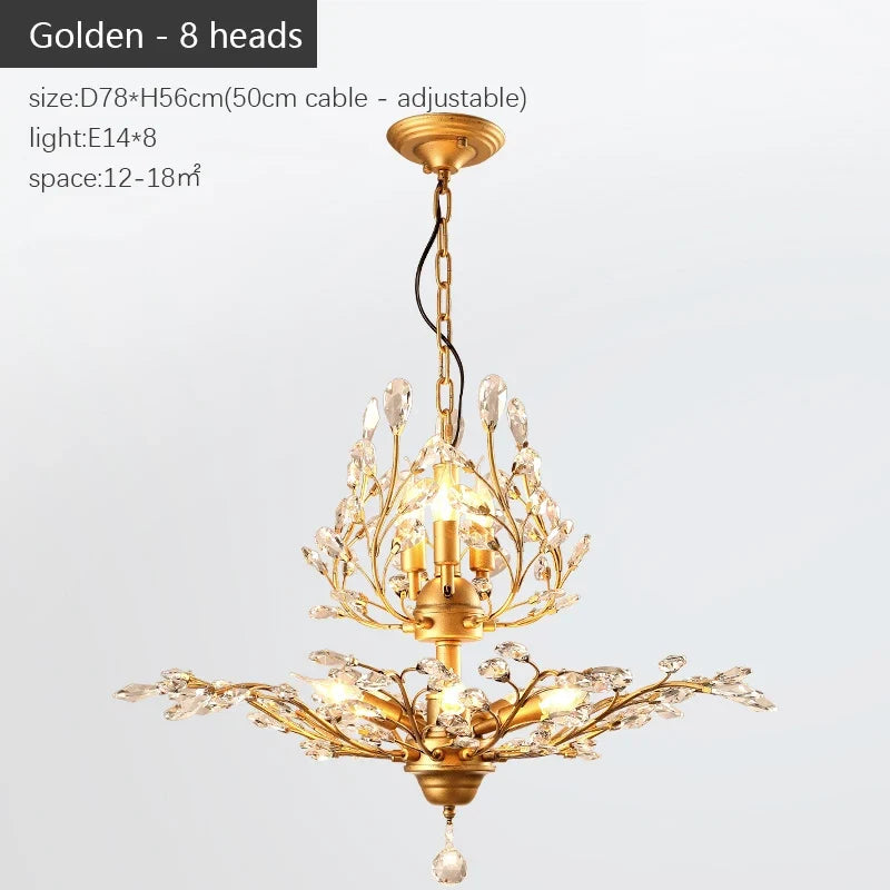 Vintage bougie suspension nordique LED lustre en cristal pour salon chambre cuisine Villa hôtel Hall luminaire