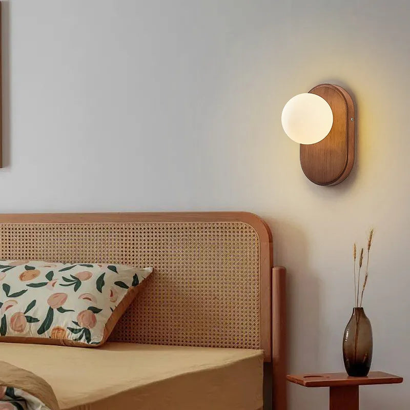 applique murale wabi-sabi rétro en bois massif avec interrupteur