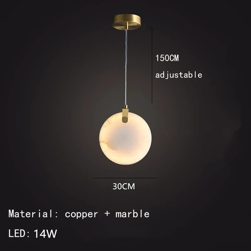 lustre led en marbre naturel avec fil réglable en laiton