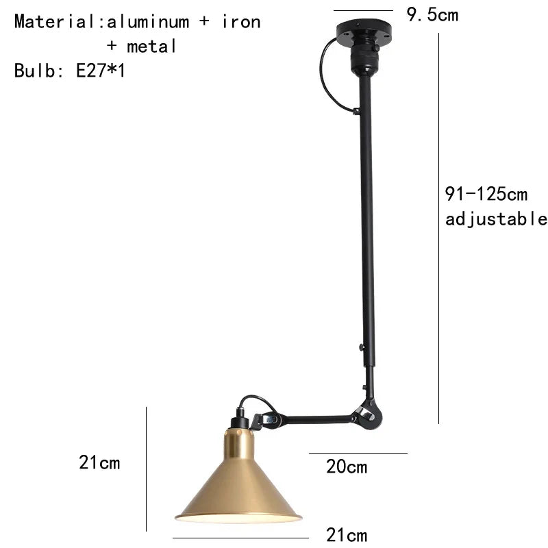 lustre rétro style américain avec abat-jour réglable en longueur