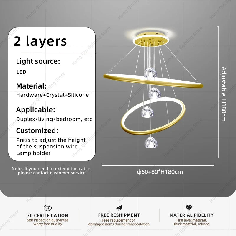 lustre moderne en cristal avec éclairage à led