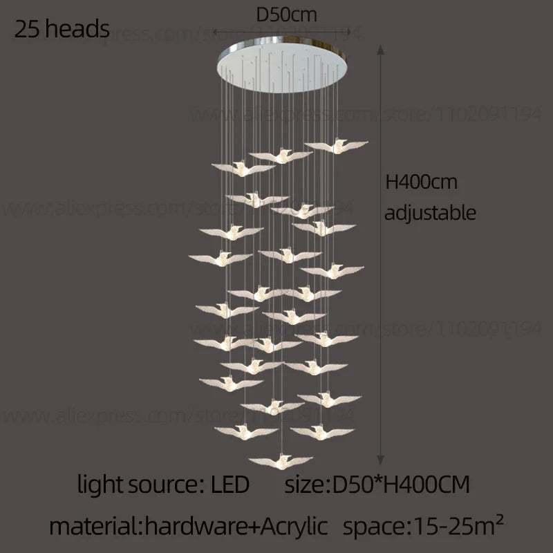 suspension LED décorative en forme d'oiseau pour loft et villa
