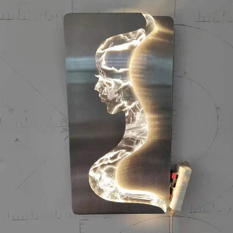 applique murale abstraite fille visage led luxe art décoration