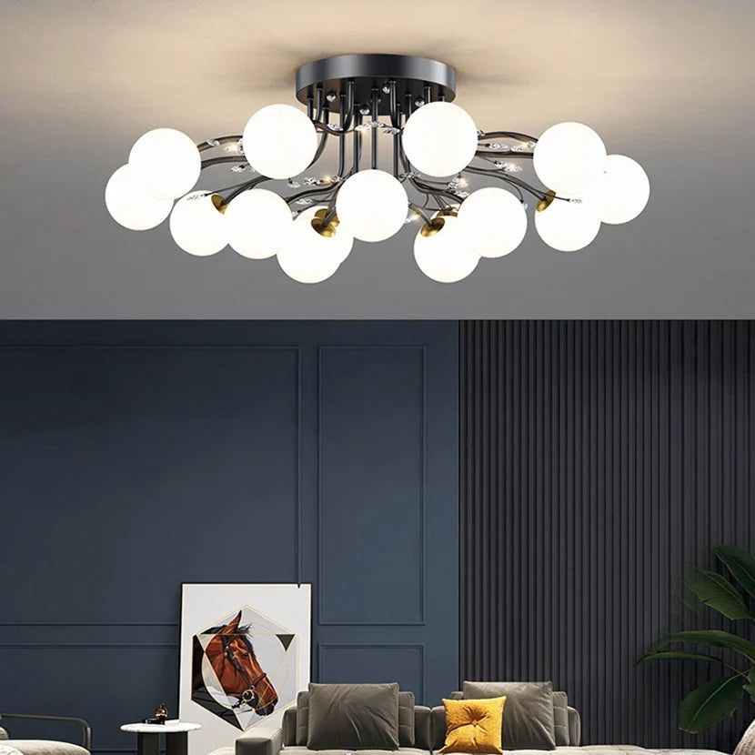 sandyha lustre led étoile avec boule de verre et cristal