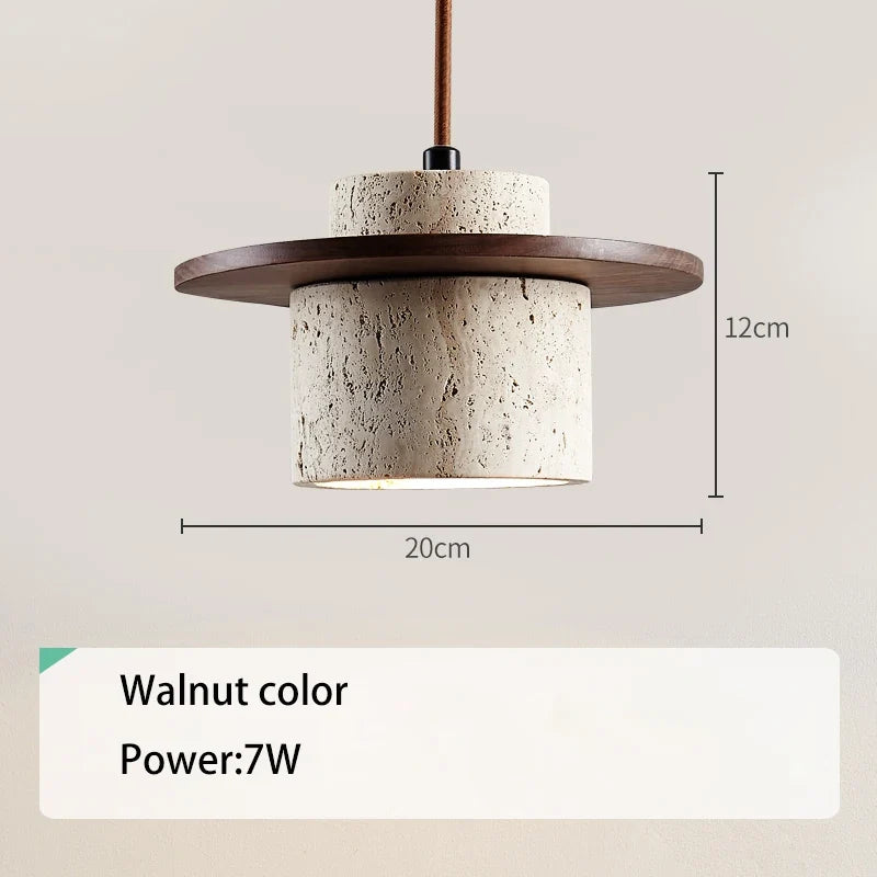 Suspension style japonais led vintage en pierre et bois