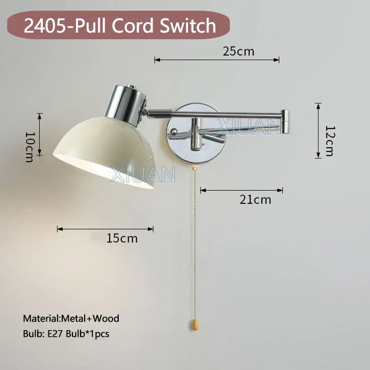 applique murale moderne bras pivotant led en tissu plissé métal