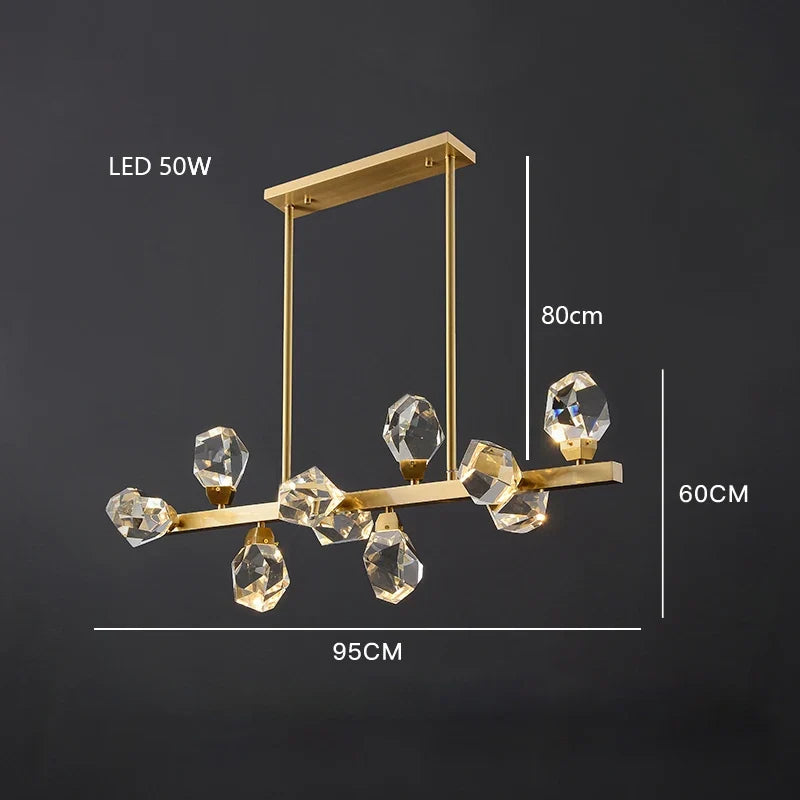 lustre moderne en laiton diamant cristal led de luxe