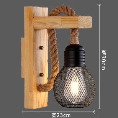 Applique murale bois industriel métal corde chanvre appliques escalier allée porche