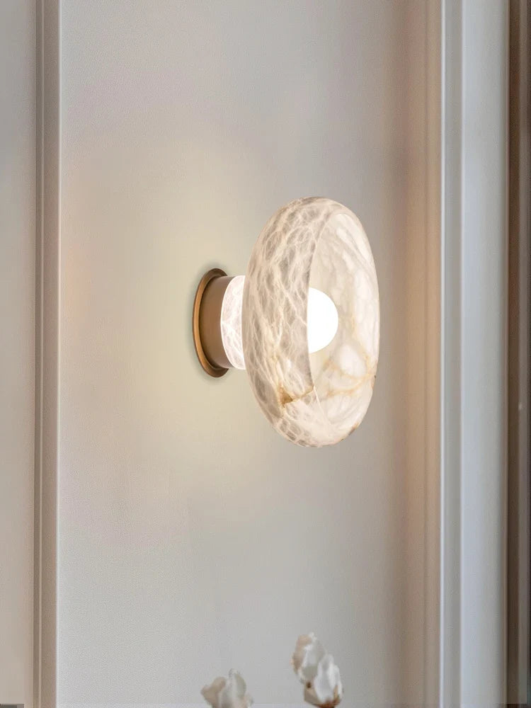 lampe de chevet en laiton et marbre flocon de neige naturel