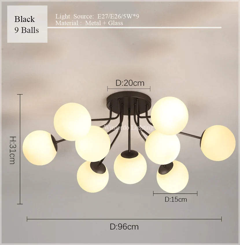 suspension lustre 	 led boule de verre pour sommeil direct