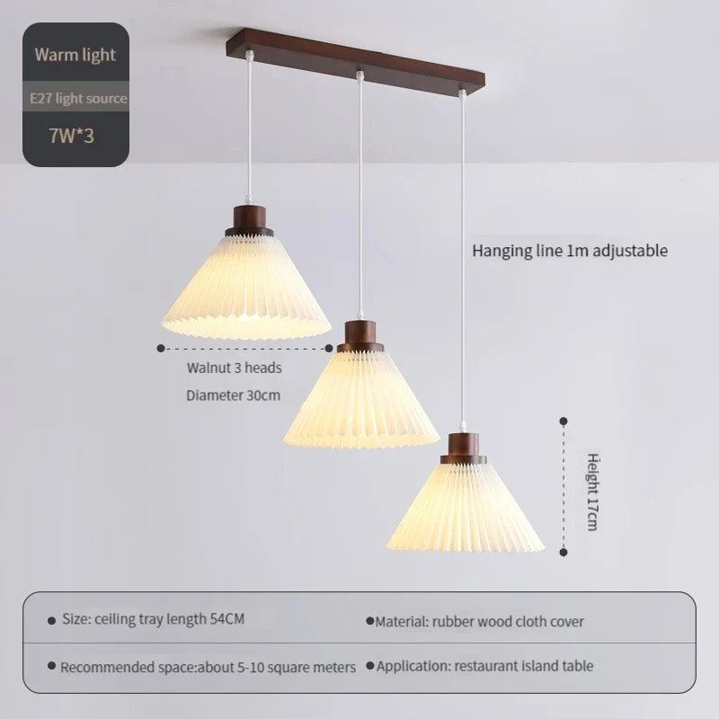 lustre nordique moderne en tissu plissé avec base en bois