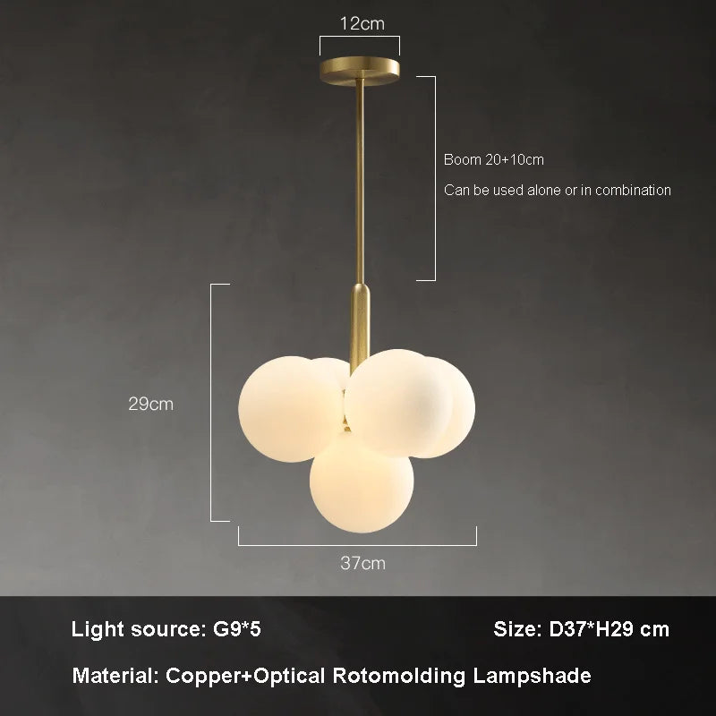 lustre nordique en cuivre design créatif en verre à LED
