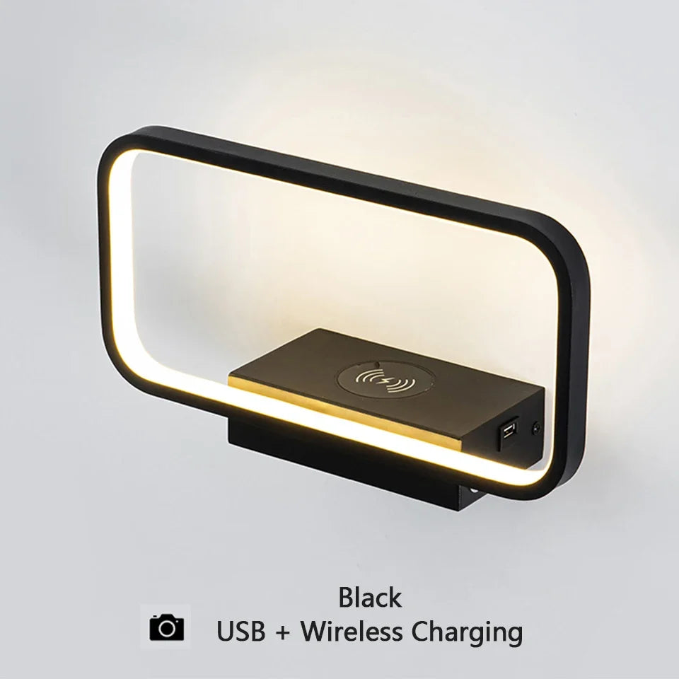 applique murale moderne tactile avec variateur et charge usb sans fil