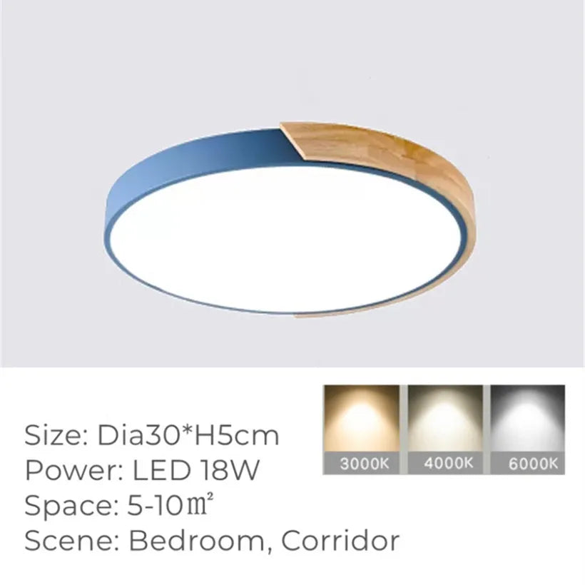 Plafonnier Led rond Ultra-fin en Grain de bois