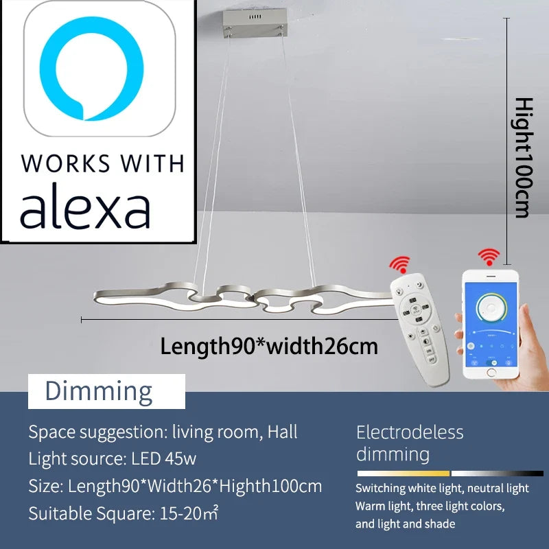 Smart Home Alexa Google Home Modern LED Chandelier, Used For Living Rooms, Restaurants, Bars, Kitchens, Room Chandeliers,