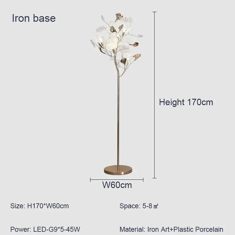 lampadaire moderne nordique led en forme de fleur de ginkgo