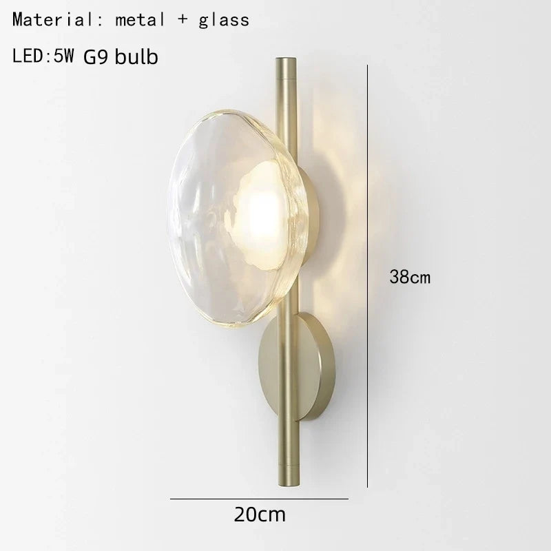 applique murale nordique en verre transparent avec lampe en métal