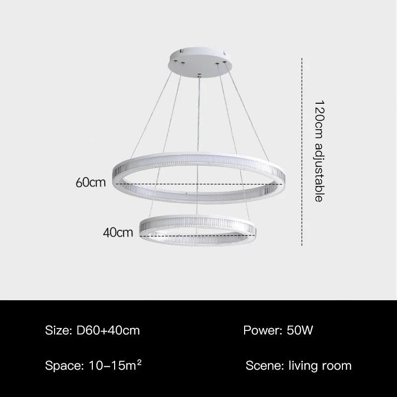 Modern Nordic LED Chandeliers For Living Rooms, Bedrooms, Restaurants, Kitchens, Chandeliers, White Circular 3-ring Design
