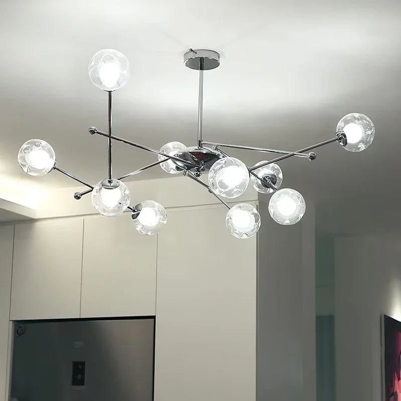 lustre en verre clair style bauhaus pour hôtel