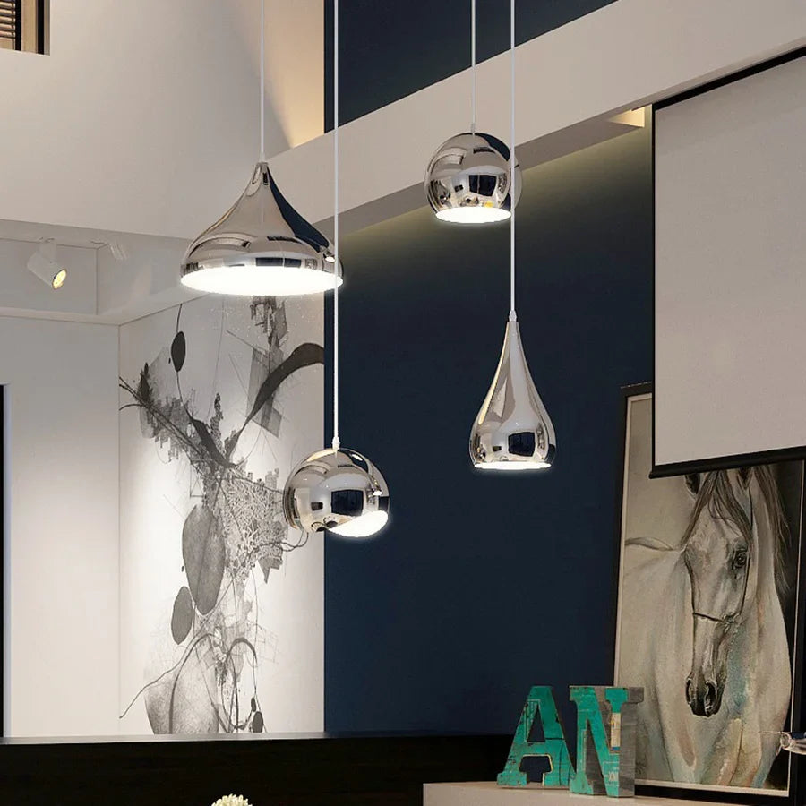 Plaqué nordique argent Globe boule miroir lampes suspendues E27 fer lampe suspendue de luxe en laiton argenté Art cuisine hôtel suspension lampe
