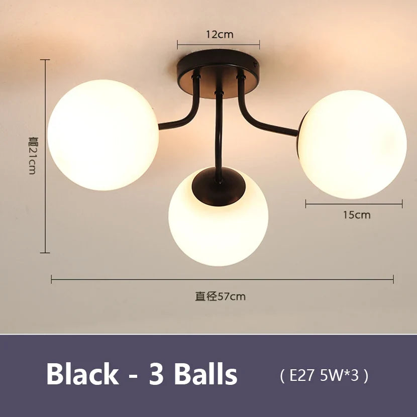 lustre nordique led avec boule de verre suspendue