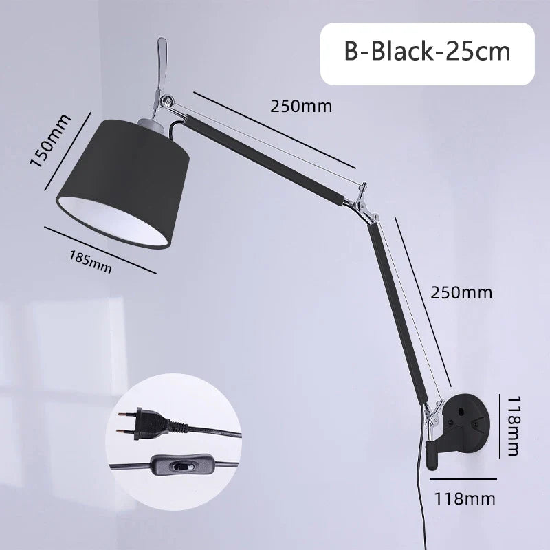 applique murale industrielle nordique pliable avec bras long pivotant