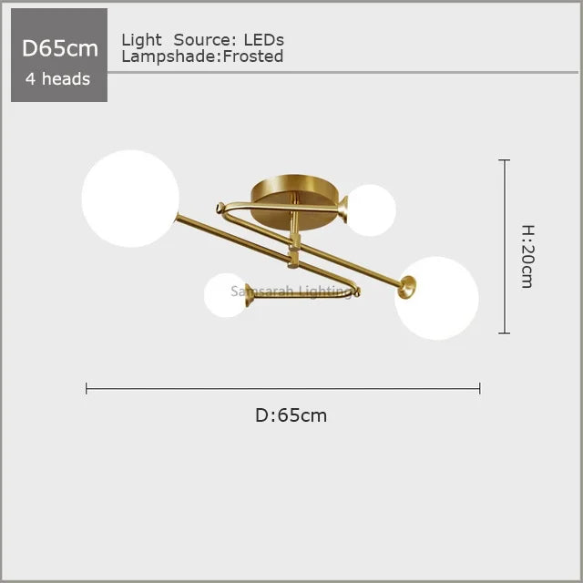 2024 Modern Golden LED Chandelier For Living Room Bedroom Nordic Luxury Glass Ball Ceiling Hanging Lamp