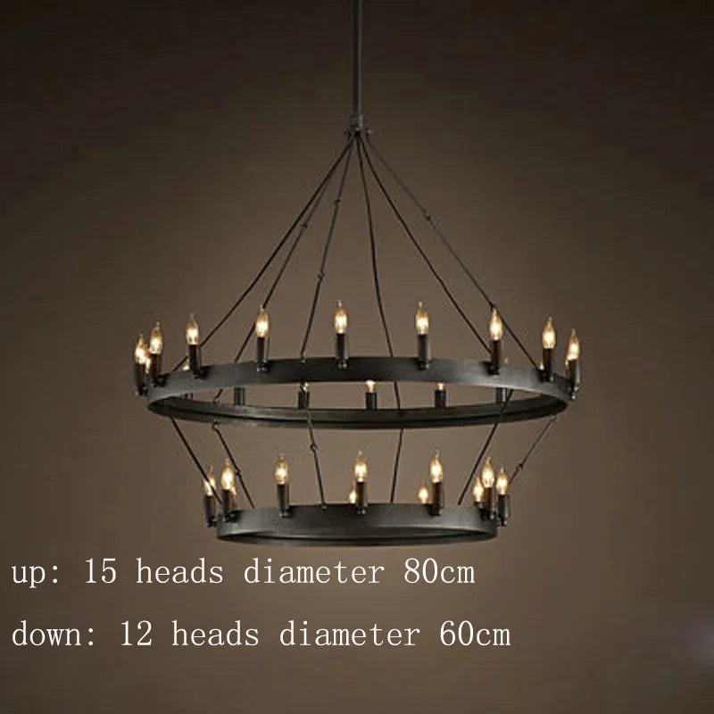 Lustre rond et Moderne américain rétro fer Vintage industriel Led