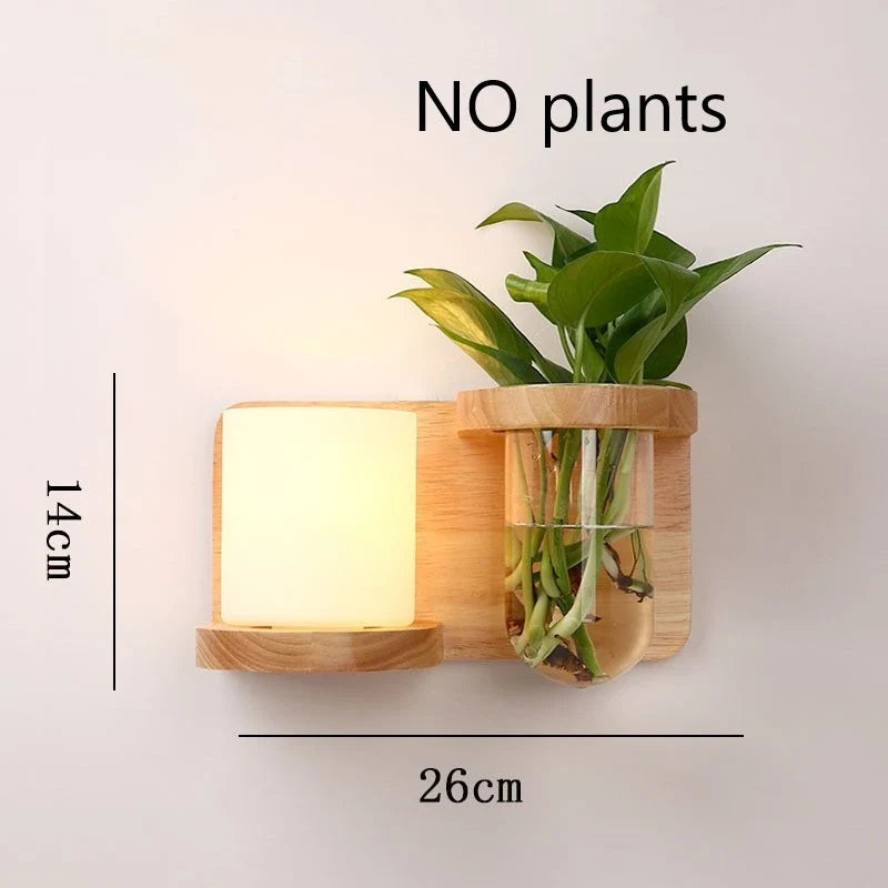 applique murale led en bois avec pot de plante nordique