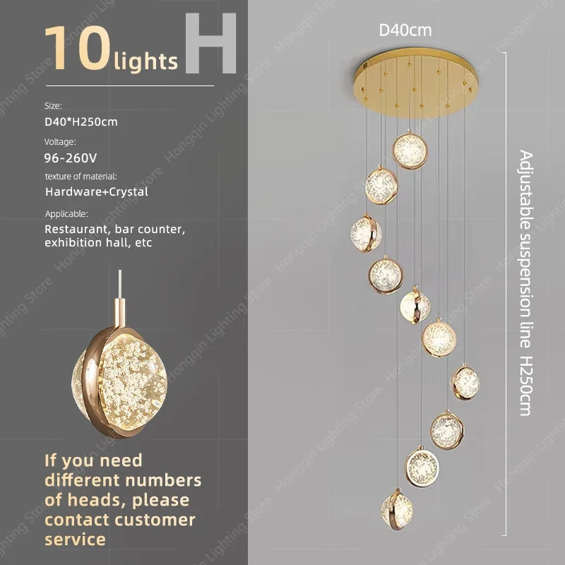 lustre moderne haut en cristal pour éclairage raffiné