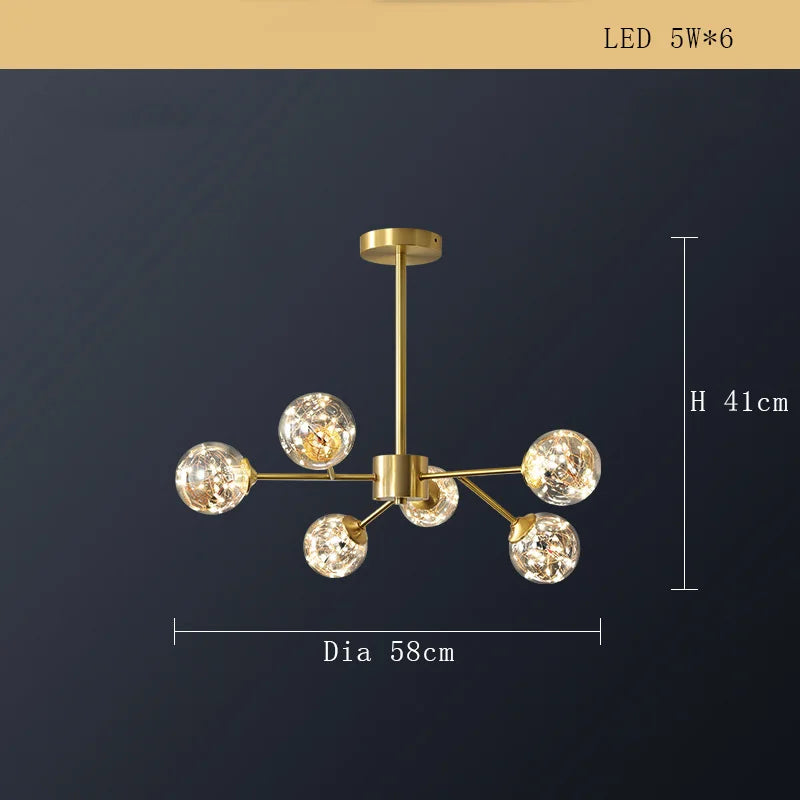 lustre moderne minimaliste en cuivre avec abat-jour étoile led