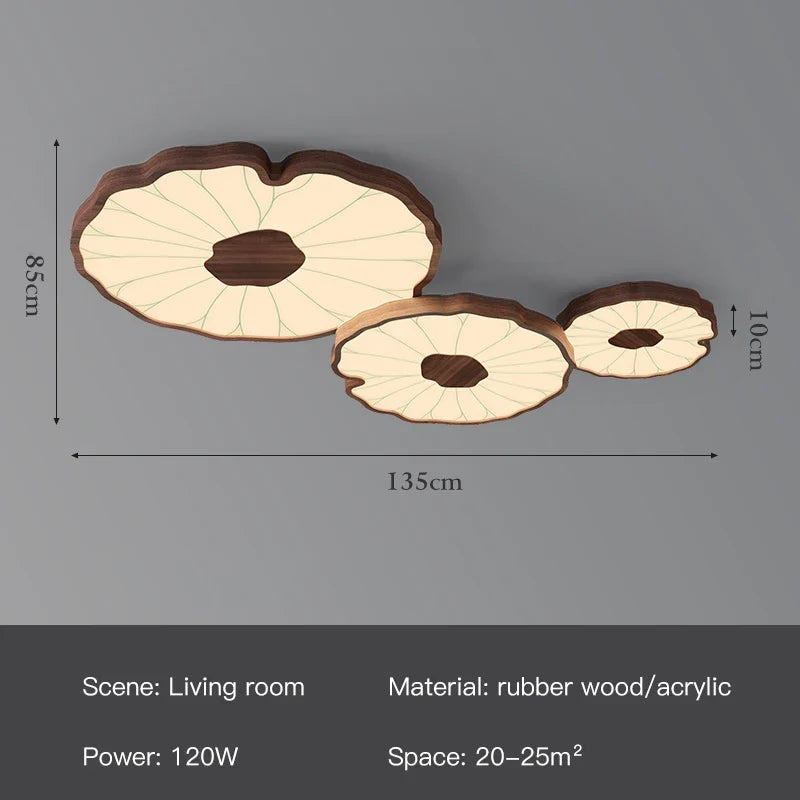 plafonnier moderne design feuille lotus en bois avec lumière led