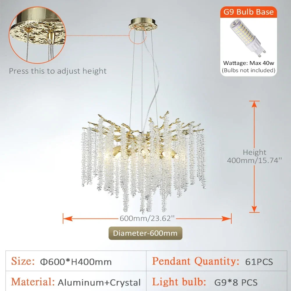 lustre à pampilles en cristal pour éclairage intérieur à LED
