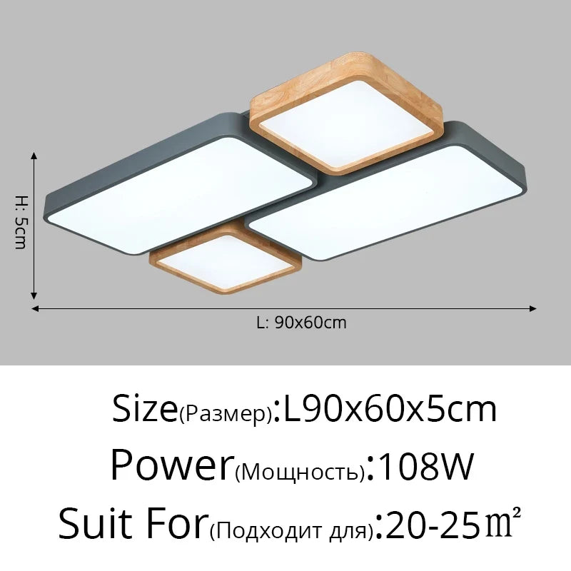 plafonnier nordique encastré rectangle led bois macaron