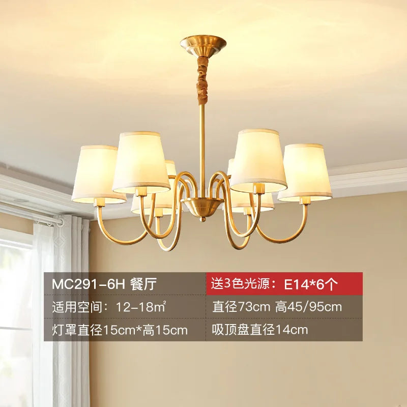 lustre à led en cuivre américain pour décoration intérieure élégante