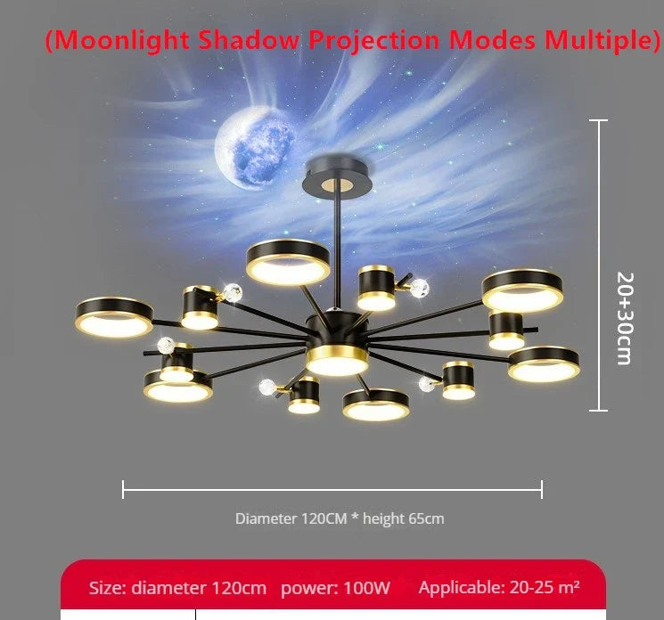 lustre led d'aurores boréales en cristal luxueux suspendu au plafond