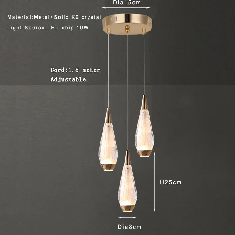Lamp Modern 3-Lights Kitchen Island Pendant Lighting, Mini LED Light Fixtures Gold Crystal Hanging Light Fixture For Bedside R