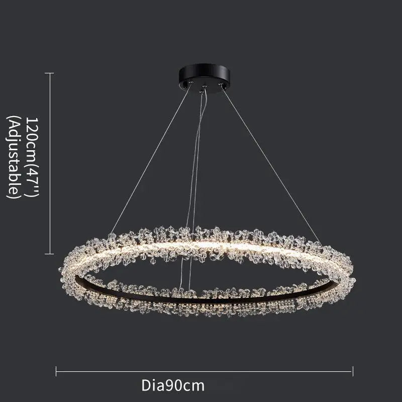 lustre en cristal avec anneau doré pour éclairage intérieur