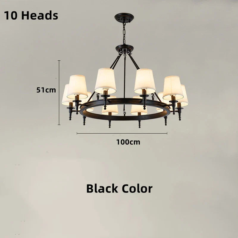 lustre classique américain en fer forgé avec abat-jour tissu