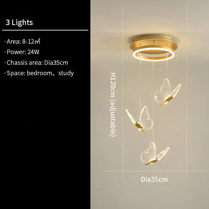 lustre d'escalier moderne acrylique forme de papillon Duplex salon salle à manger Art LED lustre d'escalier lustre en cristal