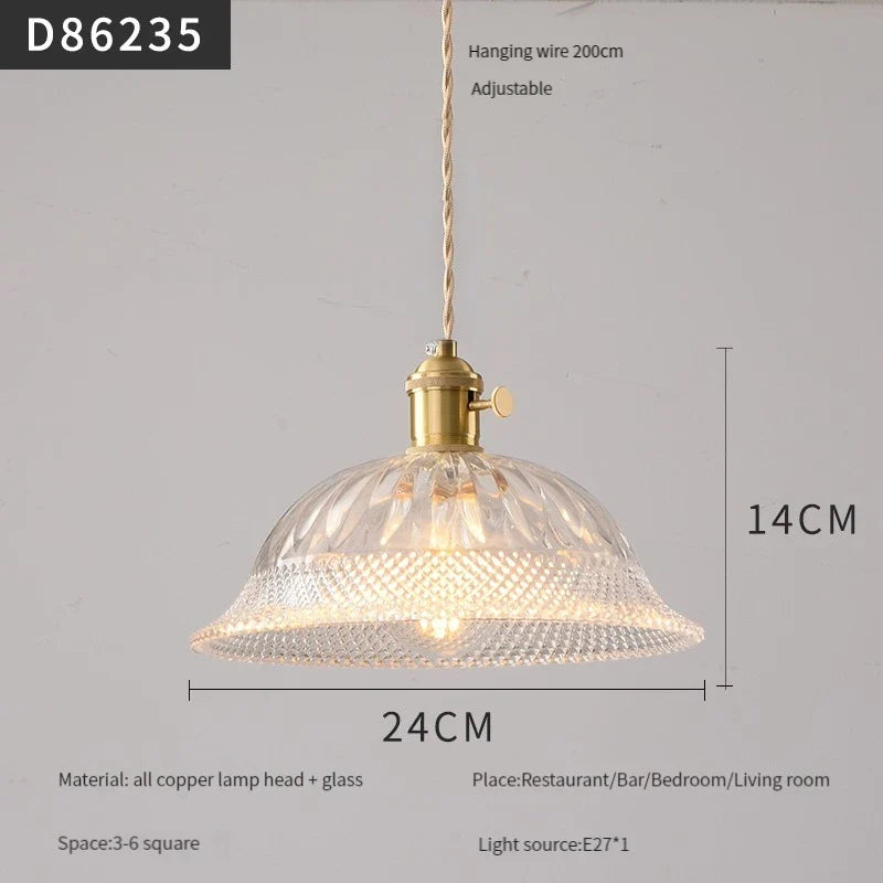 suspension moderne en laiton avec abat-jour rustique en verre de noyer