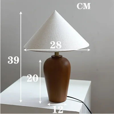 Vintage Table Lamp Desk Light with Wood Stand Fabric Shade