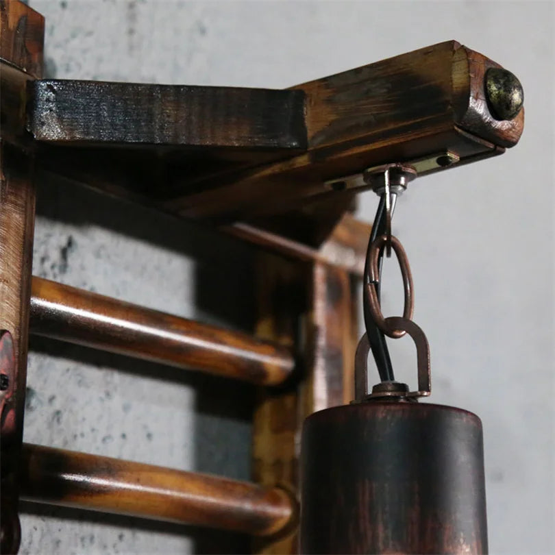 lampe rétro japonaise en bambou et corde de chanvre led