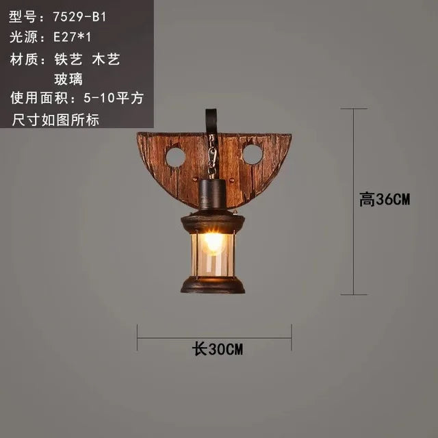 Applique murale LED industrielle rétro en bois