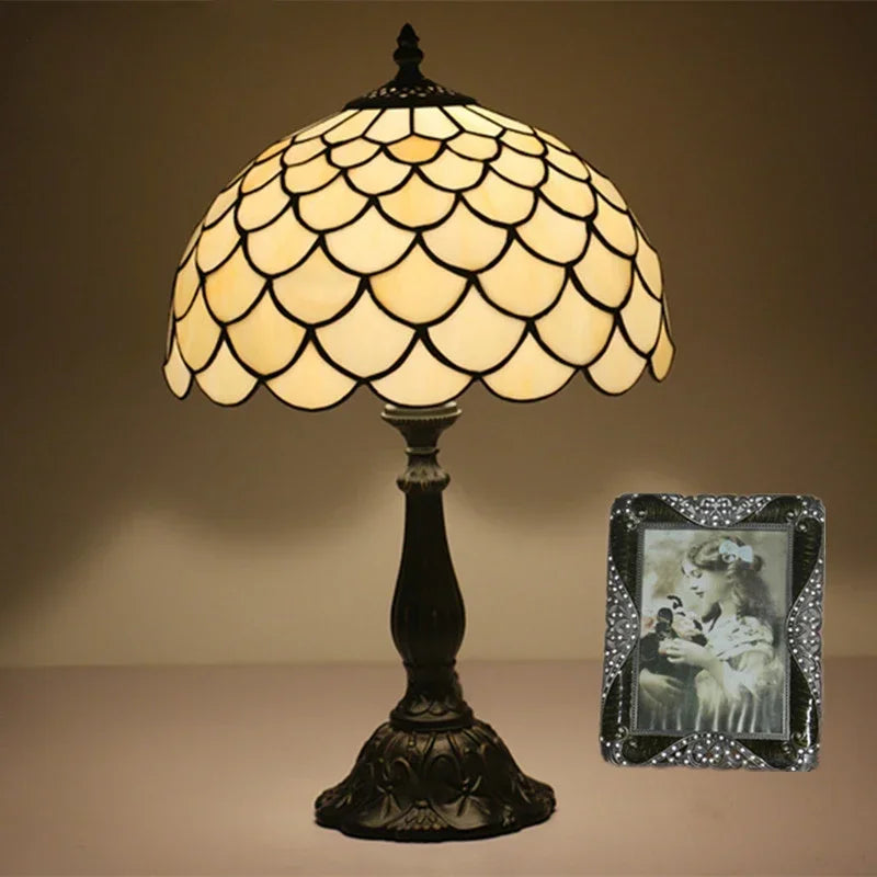 lampe de table rétro méditerranéenne en verre teinté LED