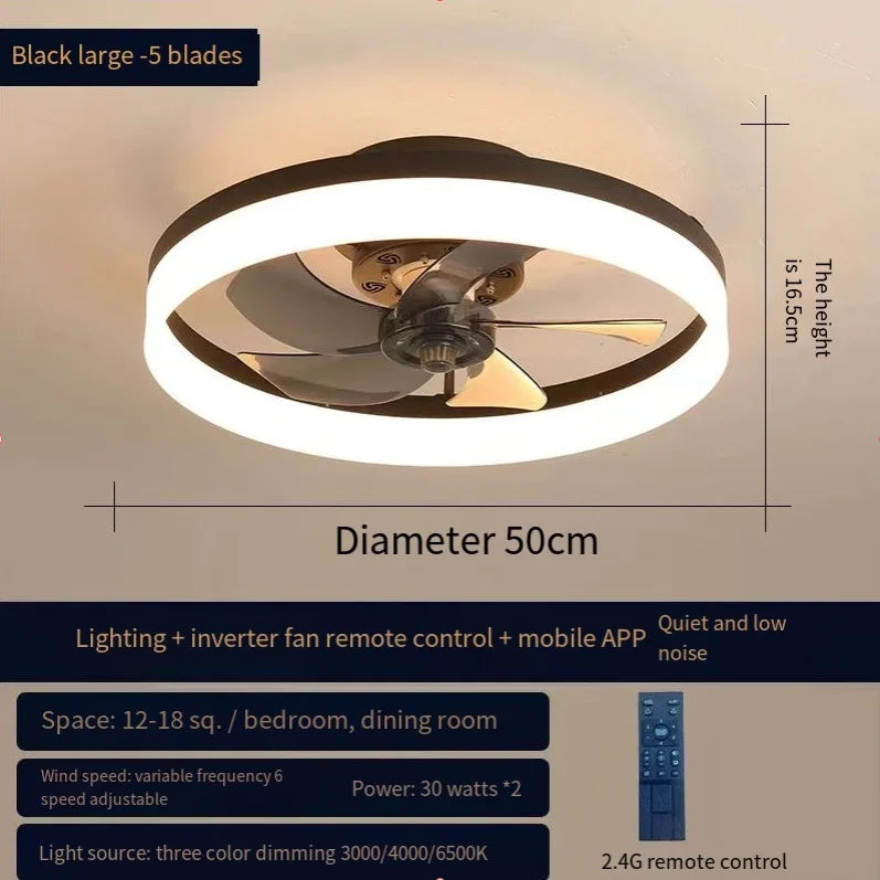 110V~265V APP and Remote Control Dual Intelligent Control  DC 6 speed Regulation Frequency Conversion Ceiling Fan Light