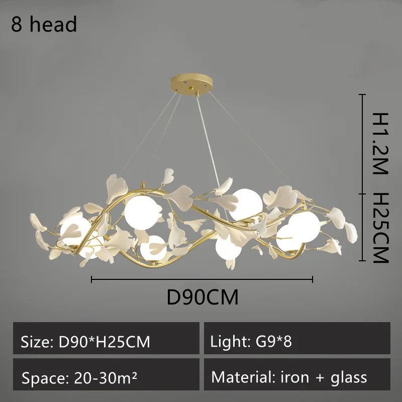 lustre led moderne en forme de pétale de ginkgo lumineux et élégant