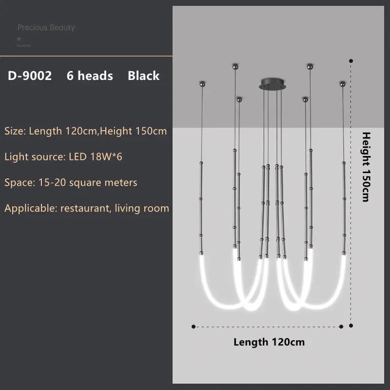 Italian New Restaurant LED Chandelier Modern Villa Living Room Creative Hanging Lamp Simple Line Lights Duplex Floor Chandeliers
